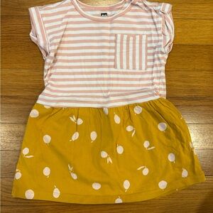 Tea Collection sz3, Striped w/olives, yellow, and pink cotton Dress